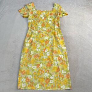 Vintage Floral Yellow and Orange Dress